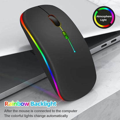 Ratón Inalámbrico RGB para Gamers y oficina - Recargable y Silencioso